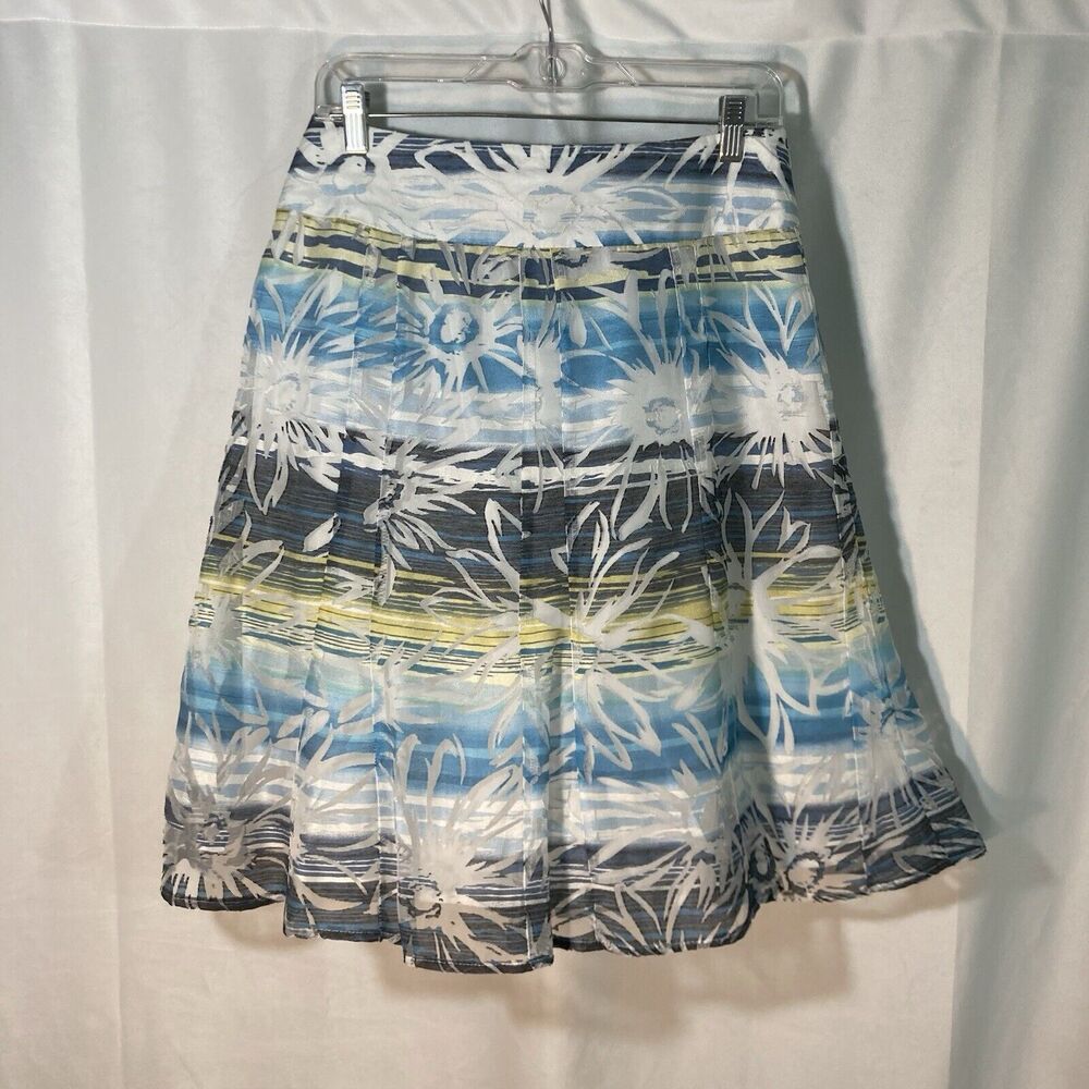 43-13 HAZAN blue white multicolor floral burnout a-line skirt 8